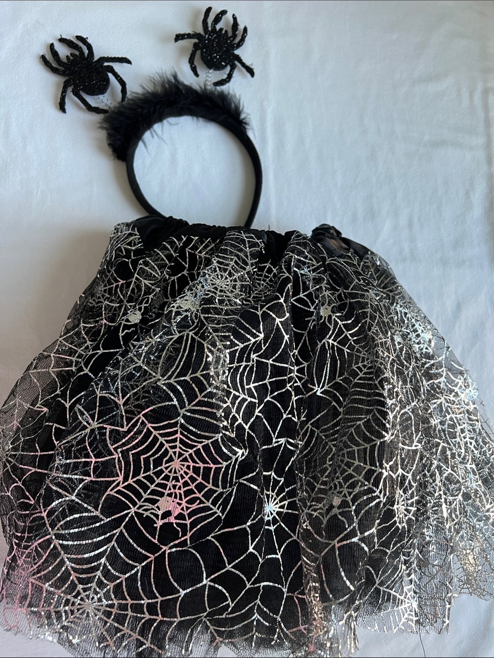 Black Spiderweb Tutu Skirt & Spider Headband Kids Costume Set Size 2T/3T
